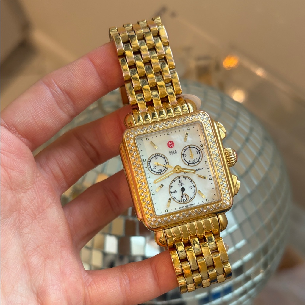 Deco Mid Diamond And MotherOfPearl Dial Watch In GoldTone